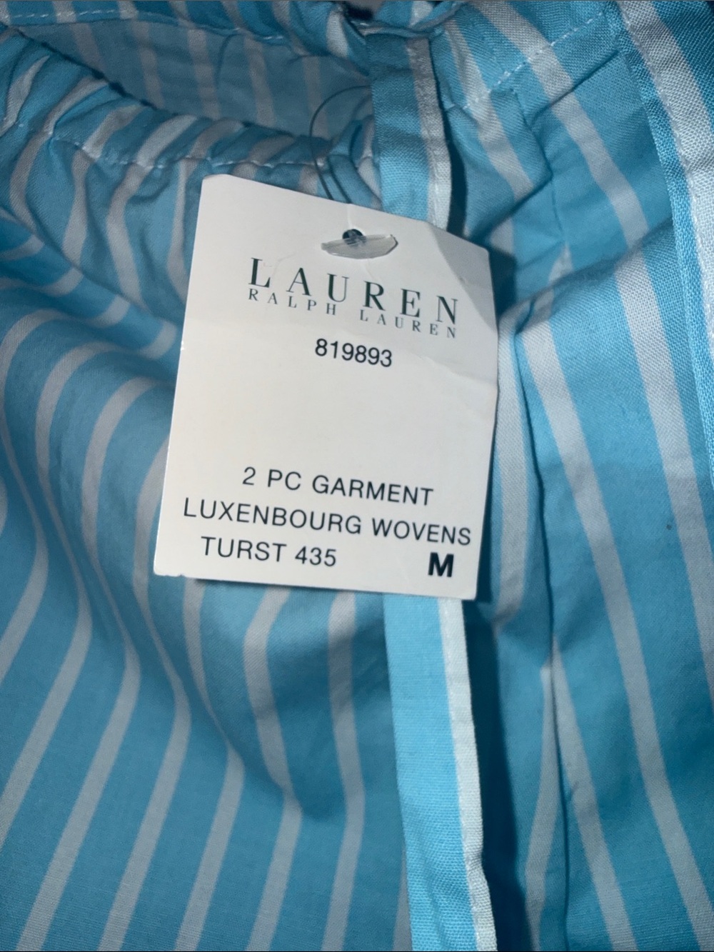 Lauren Ralph Lauren Striped 100% Cotton Pajama Set Capri Blue Medium - Picture 5 of 12